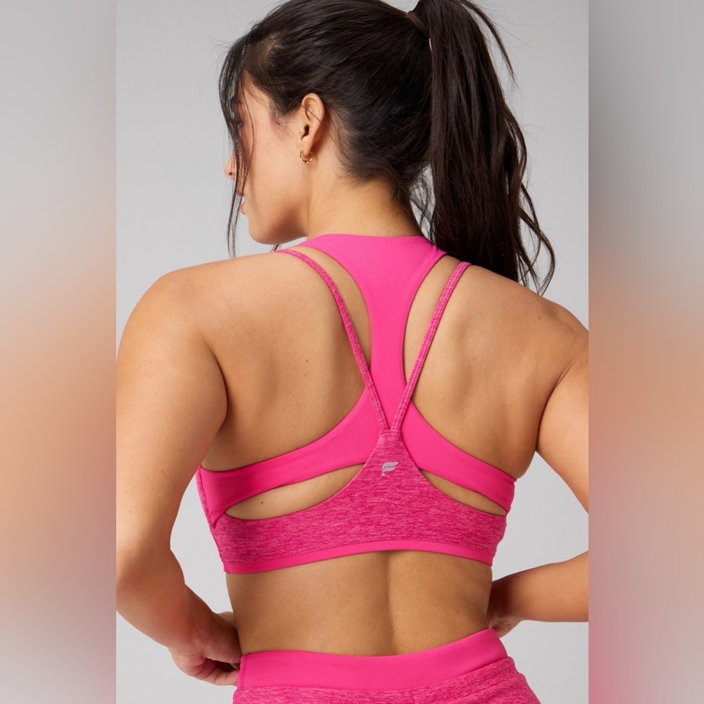 HeatherFlex Low-Impact Bra | L | Rouge Heather + Pink Crush | Fabletics | NWT